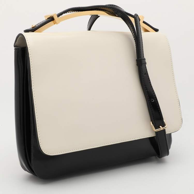 Pre Owned Marni Cream/Black Leather Metal Top Handle Bag