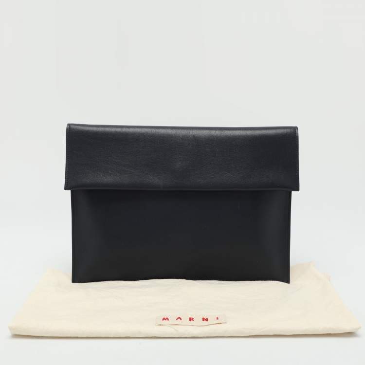 Pre Owned Marni Navy Blue Leather Flap Clutch