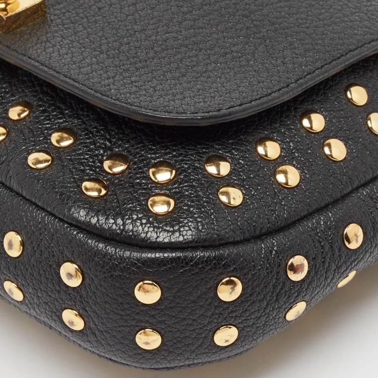 Pre Owned Marni Black Leather Studded Flap Shoulder Bag