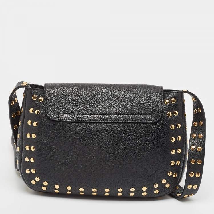 Pre Owned Marni Black Leather Studded Flap Shoulder Bag