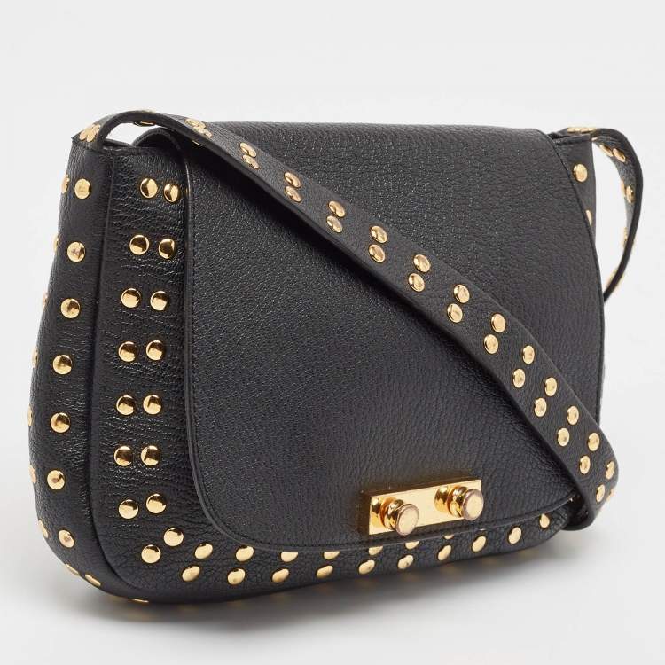 Pre Owned Marni Black Leather Studded Flap Shoulder Bag