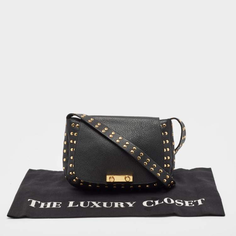 Pre Owned Marni Black Leather Studded Flap Shoulder Bag