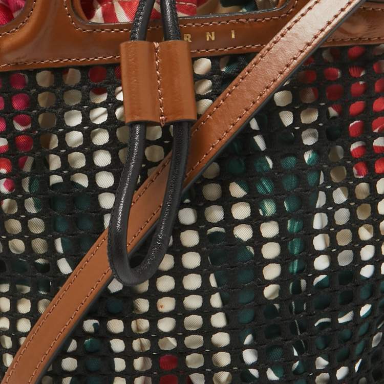 Pre Owned Marni Brown/Black Leather and Net Bucket Bag