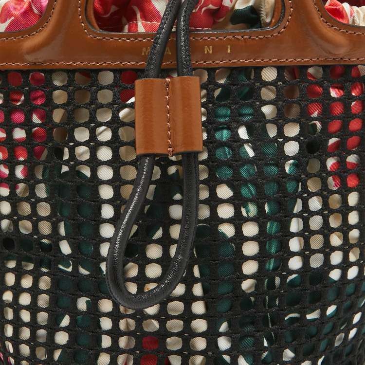 Pre Owned Marni Brown/Black Leather and Net Bucket Bag