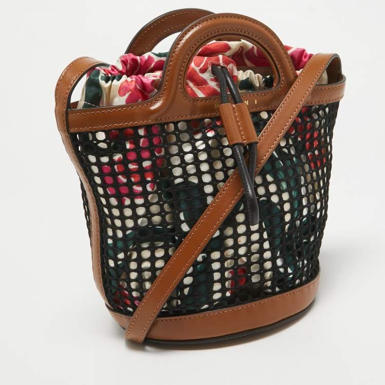 Pre Owned Marni Brown/Black Leather and Net Bucket Bag