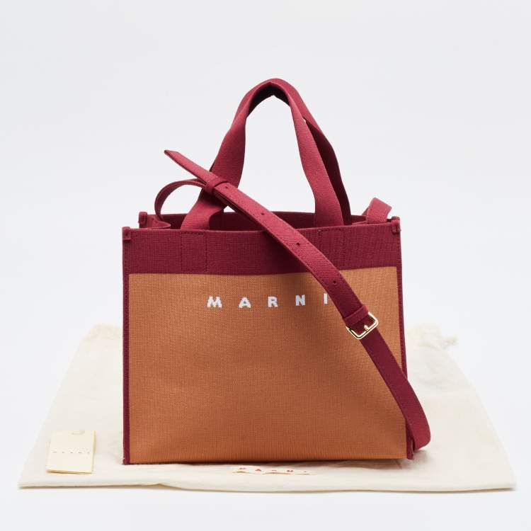 Pre Owned Marni Burgundy/Brown Jacquard Canvas Logo Tote