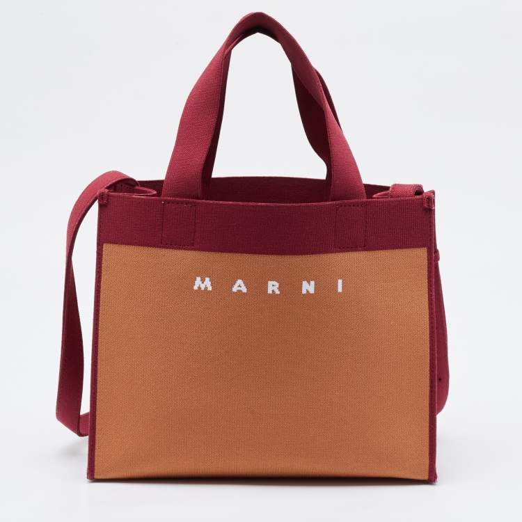 Pre Owned Marni Burgundy/Brown Jacquard Canvas Logo Tote