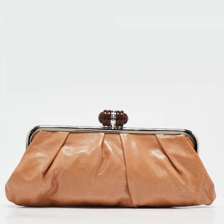 Pre Owned Marni Brown Leather Embellished Frame Clutch