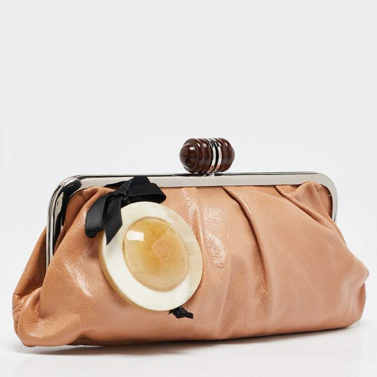 Pre Owned Marni Brown Leather Embellished Frame Clutch