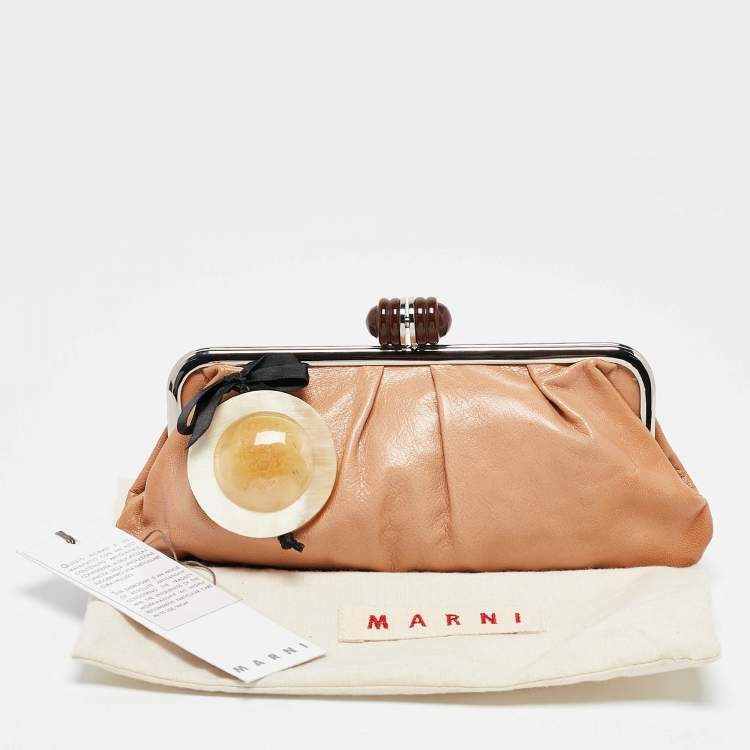 Pre Owned Marni Brown Leather Embellished Frame Clutch