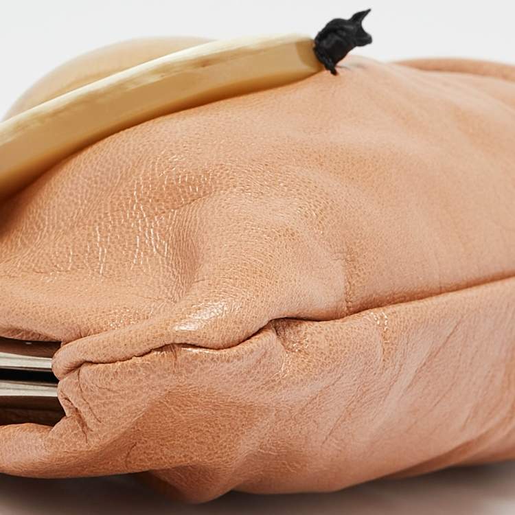 Pre Owned Marni Brown Leather Embellished Frame Clutch