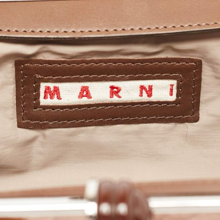 Pre Owned Marni Brown Leather Embellished Frame Clutch