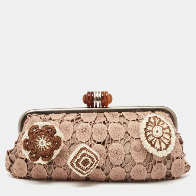 Pre Owned Marni Dusty Pink Crochet Embellished Frame Clutch