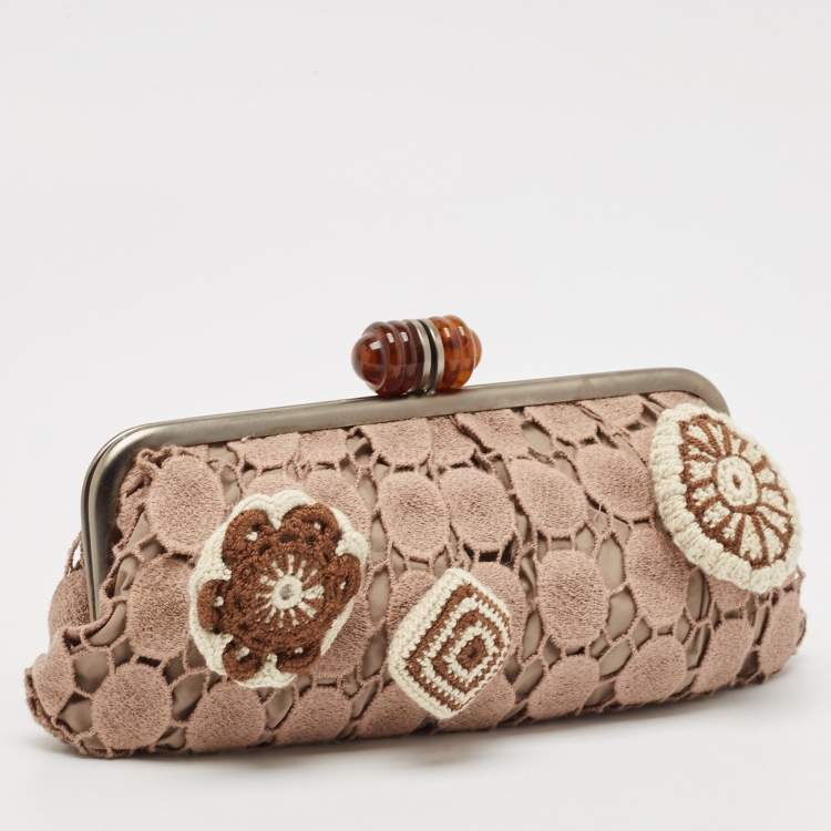Pre Owned Marni Dusty Pink Crochet Embellished Frame Clutch