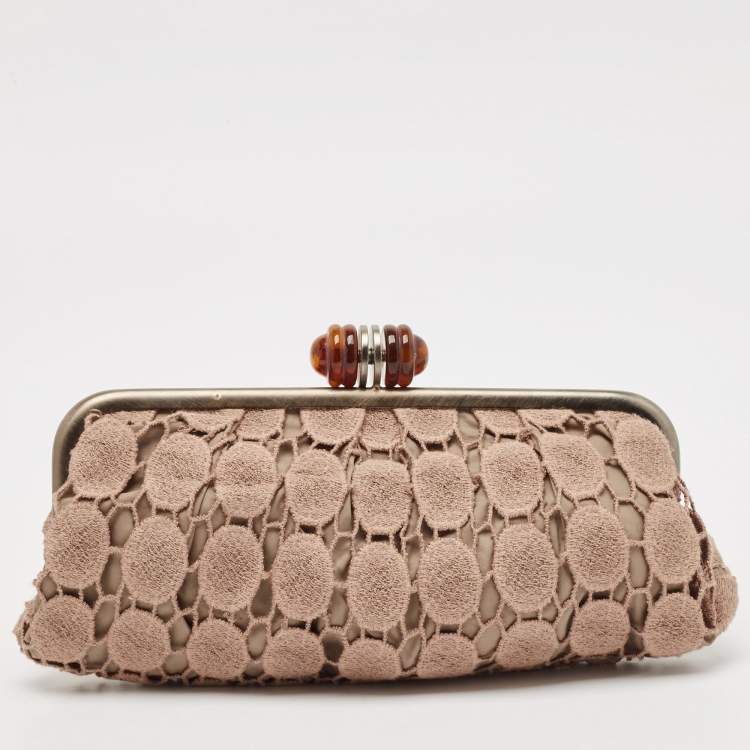 Pre Owned Marni Dusty Pink Crochet Embellished Frame Clutch