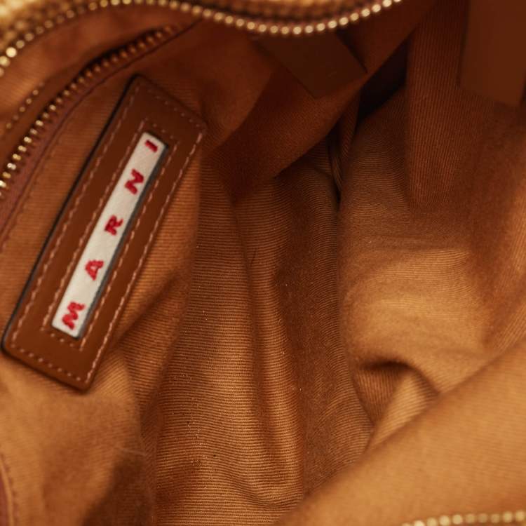 Pre Owned Marni Beige/Brown Leather and Raffia Fringe Shoulder Bag