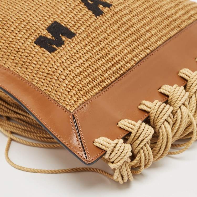 Pre Owned Marni Beige/Brown Leather and Raffia Fringe Shoulder Bag