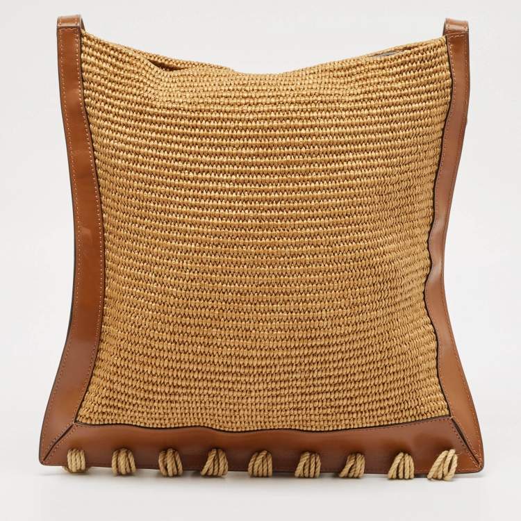 Pre Owned Marni Beige/Brown Leather and Raffia Fringe Shoulder Bag