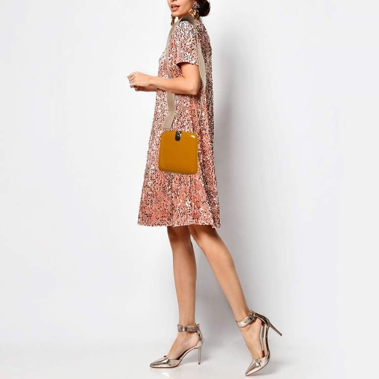 Pre Owned Marni Ocra Yellow Acrylic Boite Clutch Shoulder Bag