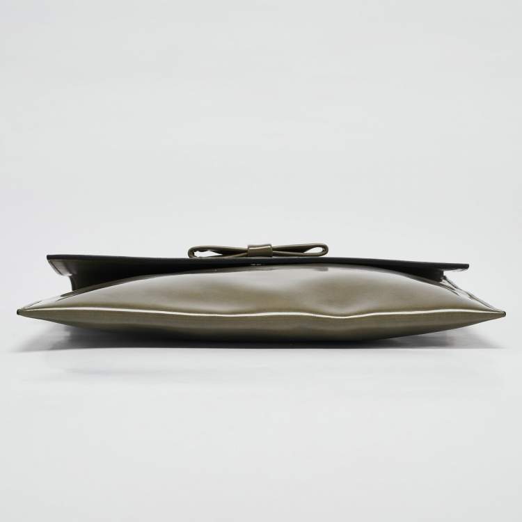 Pre Owned Marni Olive Green Glossy Leather Bow Clutch