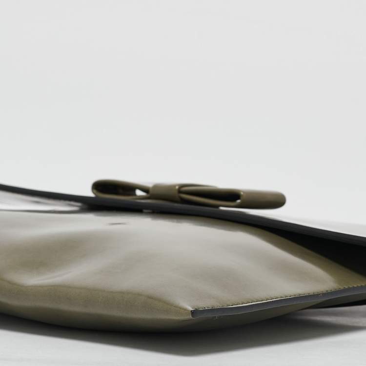 Pre Owned Marni Olive Green Glossy Leather Bow Clutch