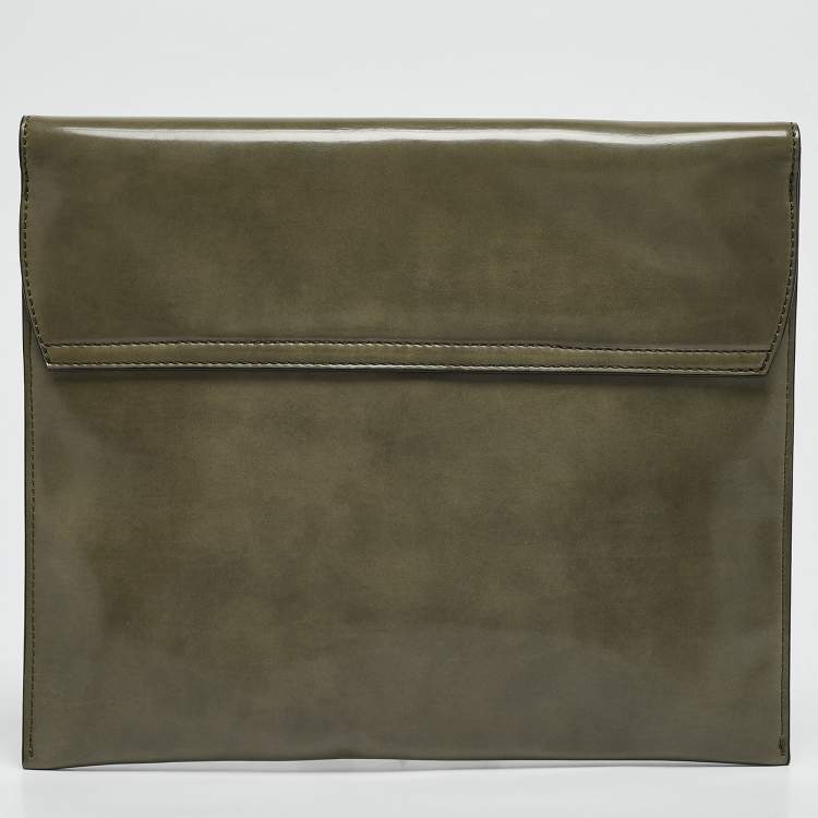 Pre Owned Marni Olive Green Glossy Leather Bow Clutch