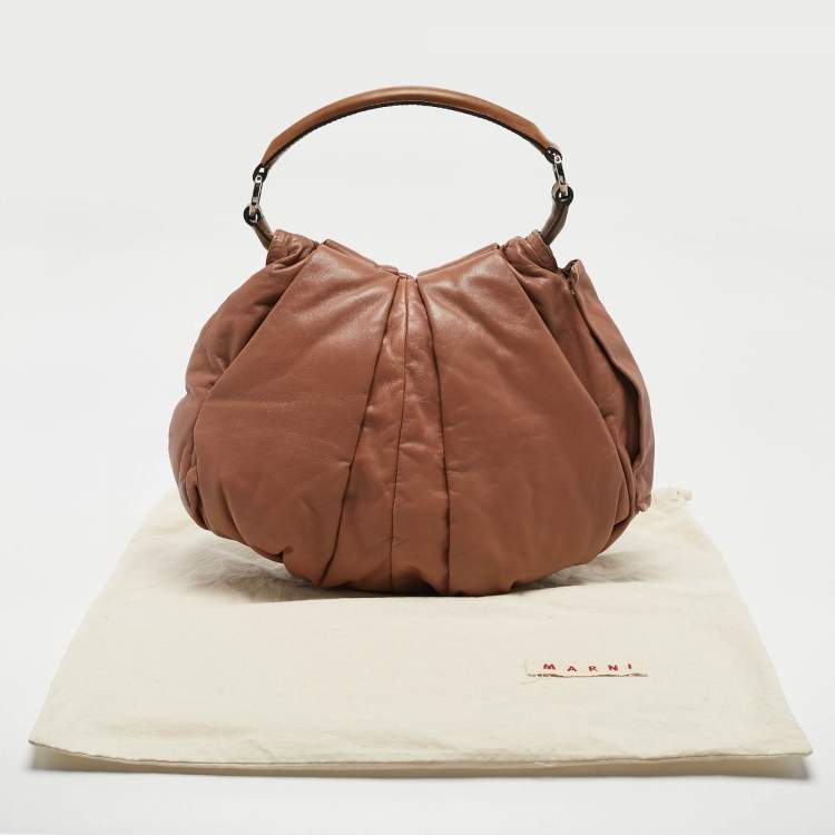 Pre Owned Marni Beige Ruched Leather Side Zip Hobo