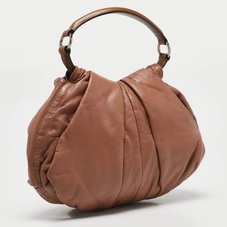 Pre Owned Marni Beige Ruched Leather Side Zip Hobo
