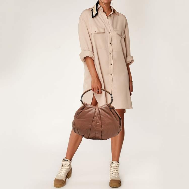 Pre Owned Marni Beige Ruched Leather Side Zip Hobo