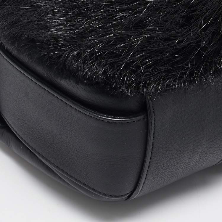 Pre Owned Marni Black Nutria Fur and Leather Messenger Bag