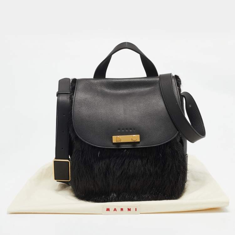 Pre Owned Marni Black Nutria Fur and Leather Messenger Bag