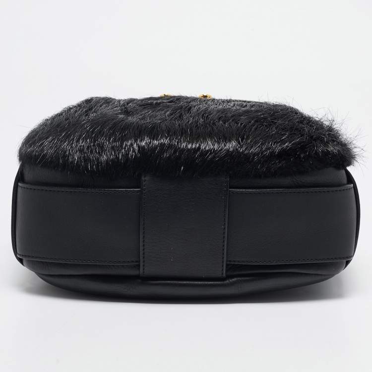Pre Owned Marni Black Nutria Fur and Leather Messenger Bag