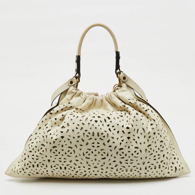Pre Owned Marni Off White Leather Cutout Oversized Shoulder Bag