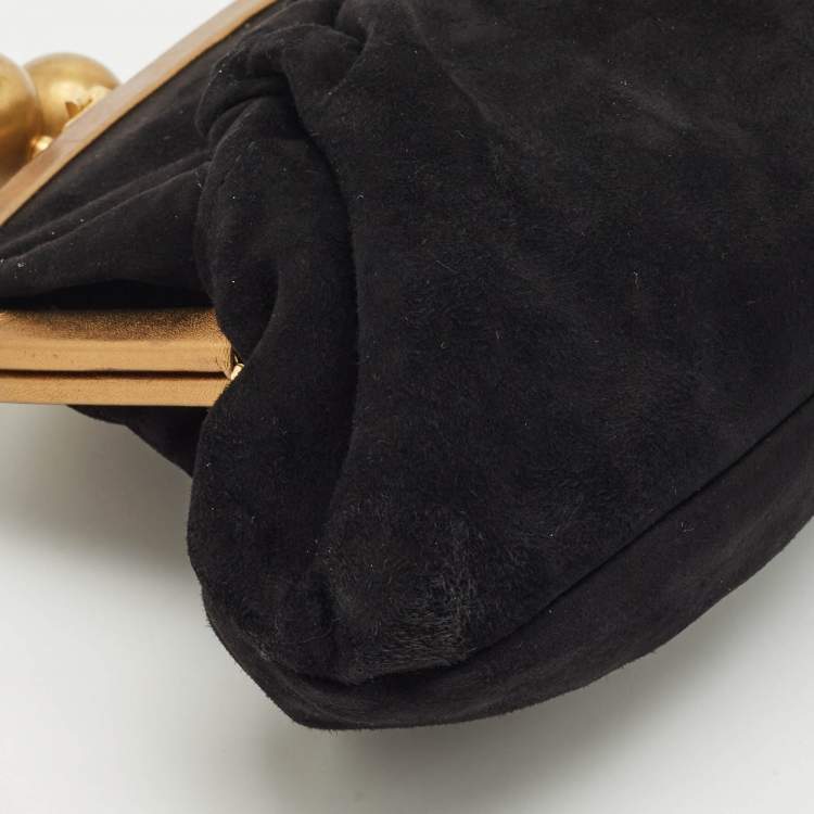 Pre Owned Marni Black Suede Kiss Lock Frame Pouch