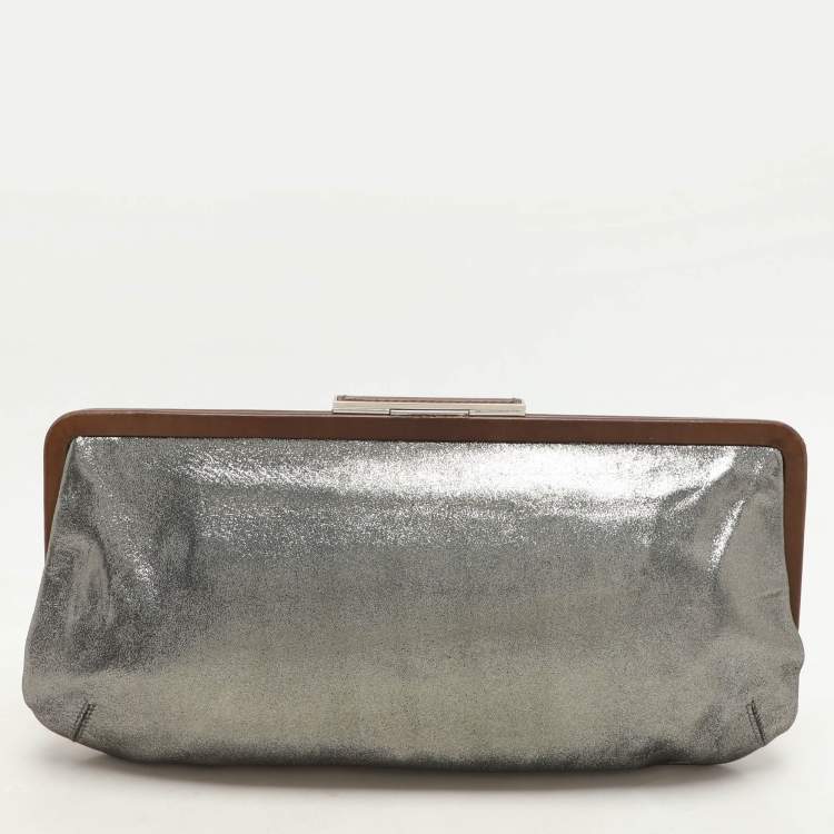 Pre Owned Marni Silver/Brown Leather Frame Clutch