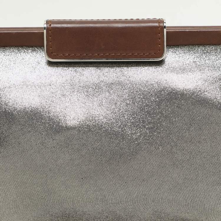 Pre Owned Marni Silver/Brown Leather Frame Clutch