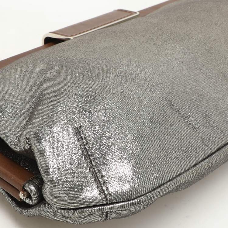 Pre Owned Marni Silver/Brown Leather Frame Clutch