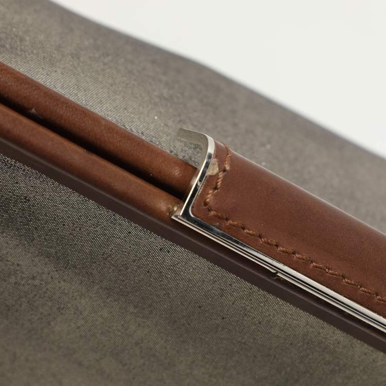Pre Owned Marni Silver/Brown Leather Frame Clutch