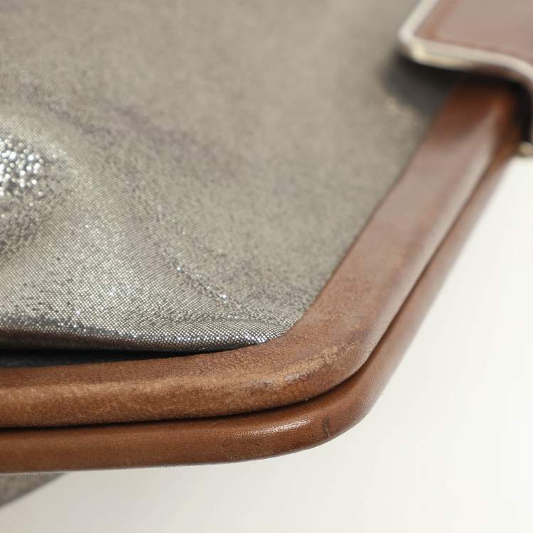 Pre Owned Marni Silver/Brown Leather Frame Clutch