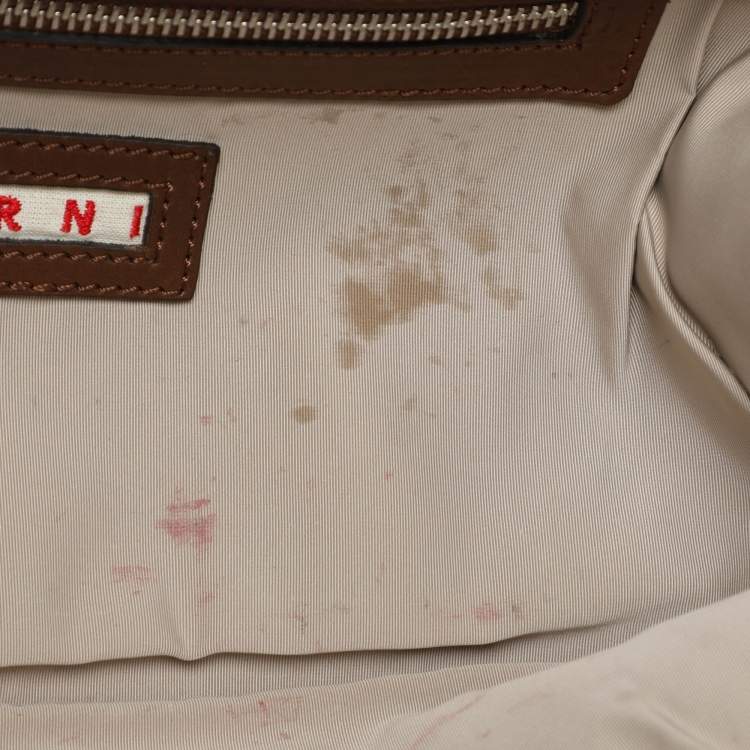Pre Owned Marni Silver/Brown Leather Frame Clutch