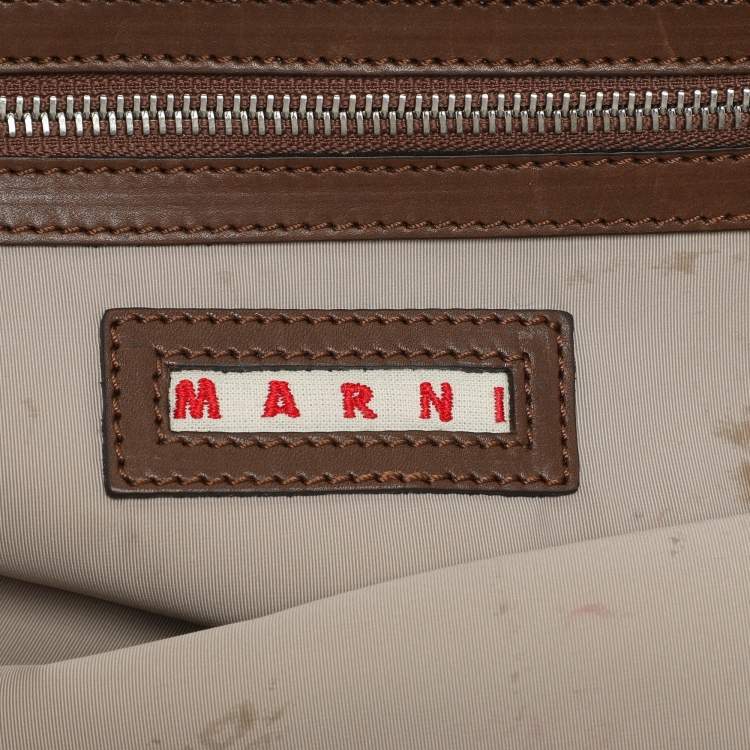 Pre Owned Marni Silver/Brown Leather Frame Clutch