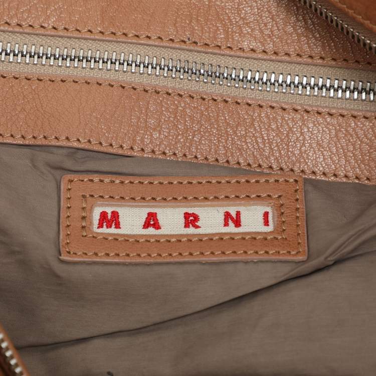 Pre Owned Marni Beige/Brown Leather Drawstring Satchel