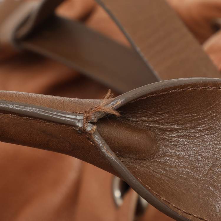 Pre Owned Marni Beige/Brown Leather Drawstring Satchel