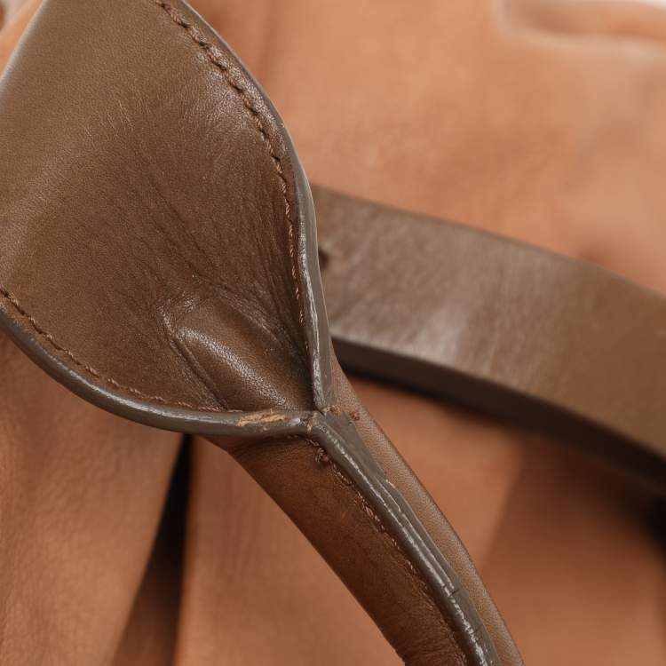 Pre Owned Marni Beige/Brown Leather Drawstring Satchel