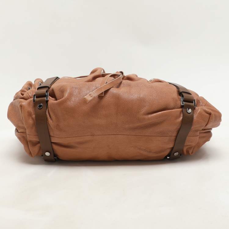 Pre Owned Marni Beige/Brown Leather Drawstring Satchel