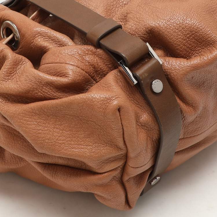 Pre Owned Marni Beige/Brown Leather Drawstring Satchel