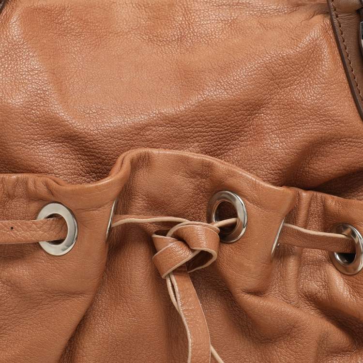 Pre Owned Marni Beige/Brown Leather Drawstring Satchel