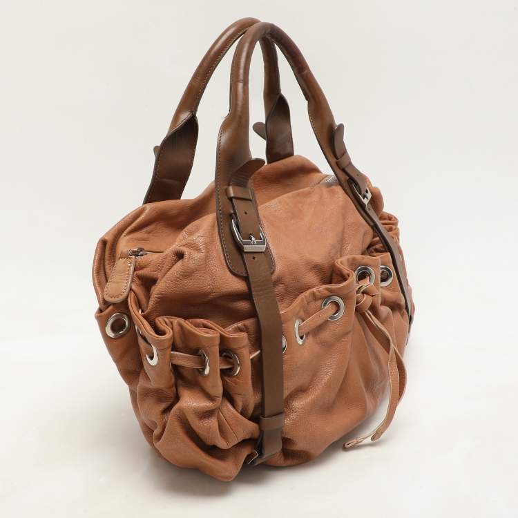 Pre Owned Marni Beige/Brown Leather Drawstring Satchel