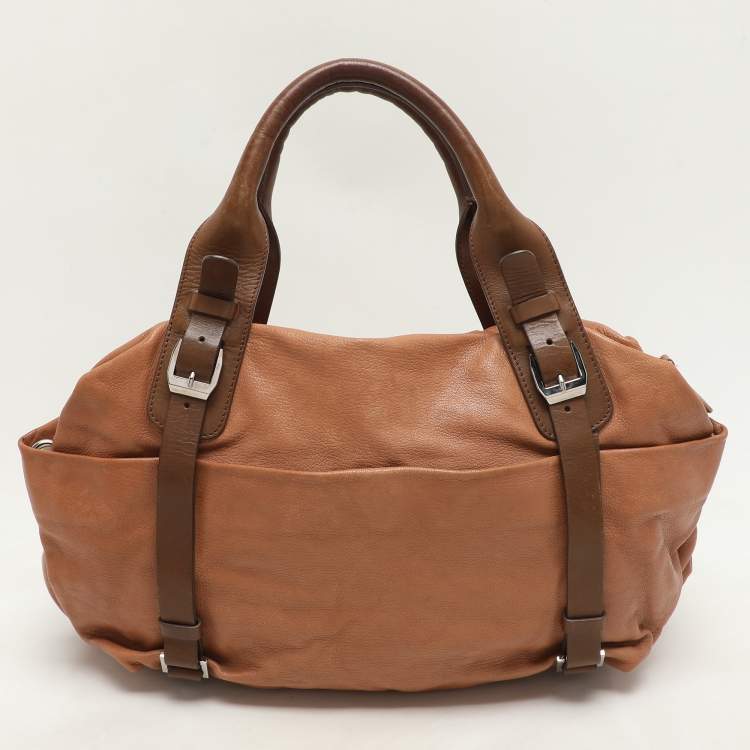 Pre Owned Marni Beige/Brown Leather Drawstring Satchel