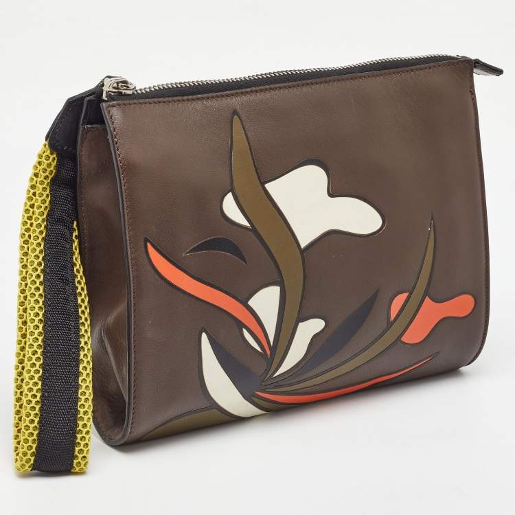 Pre Owned Marni Multicolor Leather Zip Wristlet Pouch